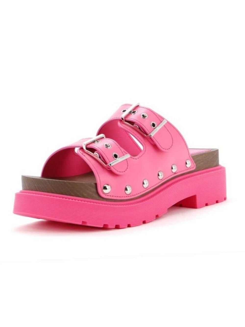 Authentic Christian Dior Bright Pink Diorquake Leather Slide Sandals 37 US/7